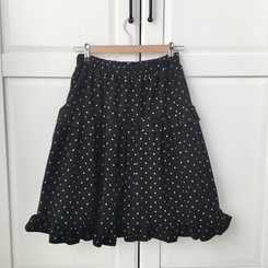 쿠키 빈티지 윈터 미디 모리걸 도트 프릴캉캉 밴딩 미디스커트