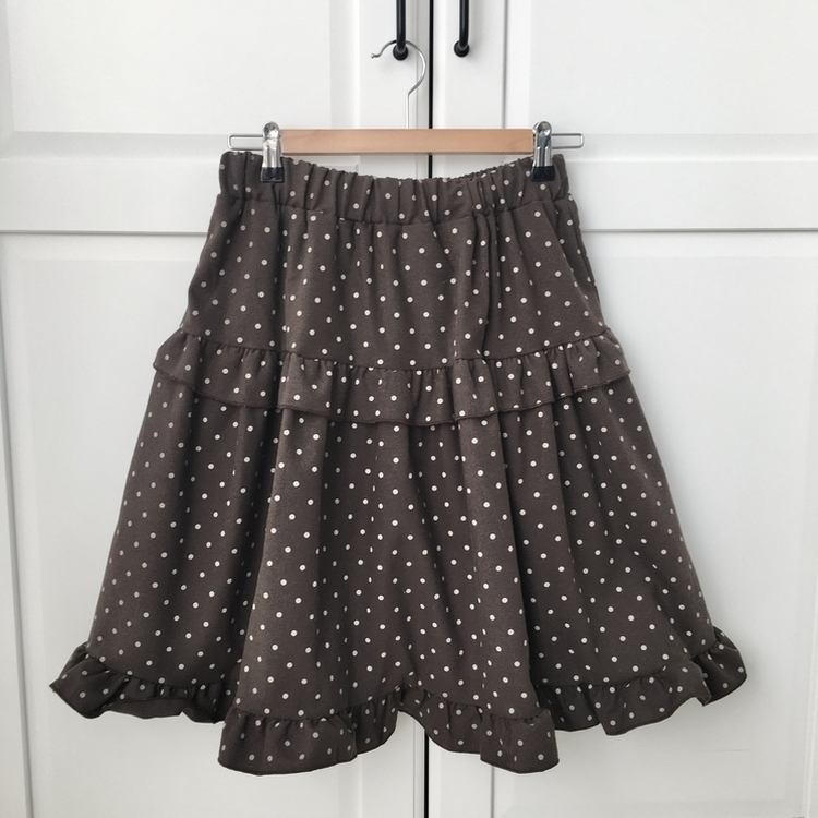 쿠키 빈티지 윈터 미디 모리걸 도트 프릴캉캉 밴딩 미디스커트