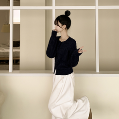 기본가디건 꽈배기 케이블 라운드 세미크롭 겨울 봄 간절기 니트가디건 네이비