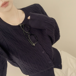 기본가디건 꽈배기 케이블 라운드 세미크롭 겨울 봄 간절기 니트가디건 네이비