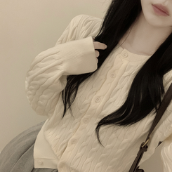 기본가디건 꽈배기 케이블 라운드 세미크롭 겨울 봄 간절기 니트가디건 아이보리