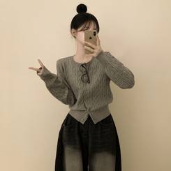 기본가디건 꽈배기 케이블 라운드 세미크롭 겨울 봄 간절기 니트가디건 그레이