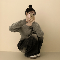 기본가디건 꽈배기 케이블 라운드 세미크롭 겨울 봄 간절기 니트가디건 그레이