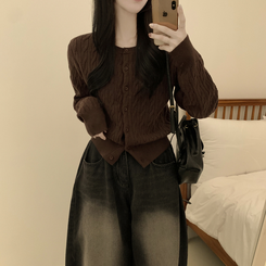 기본가디건 꽈배기 케이블 라운드 세미크롭 겨울 봄 간절기 니트가디건 브라운