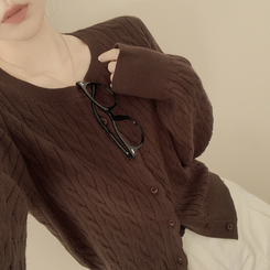 기본가디건 꽈배기 케이블 라운드 세미크롭 겨울 봄 간절기 니트가디건 브라운