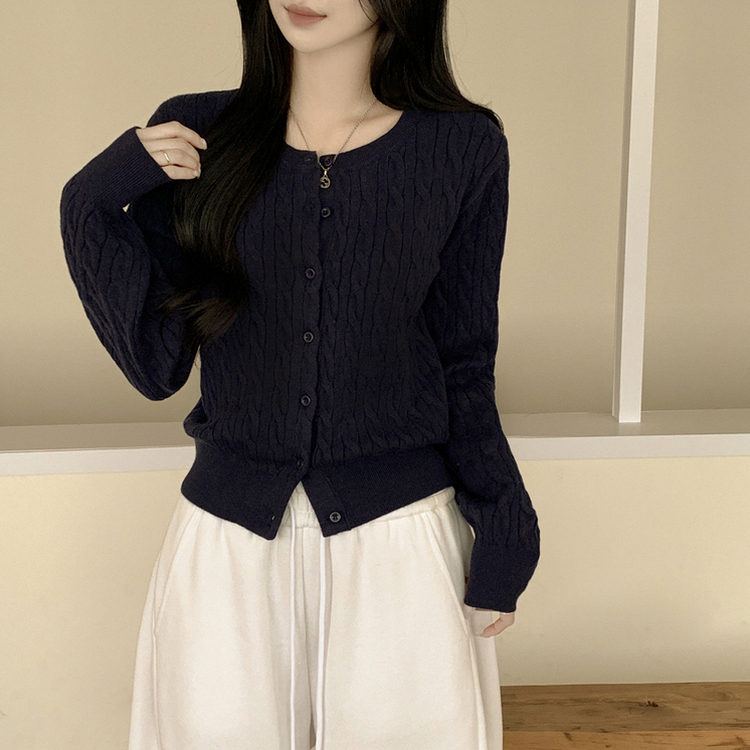 기본가디건 꽈배기 케이블 라운드 세미크롭 겨울 봄 간절기 니트가디건 네이비