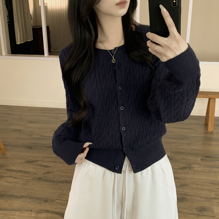 기본가디건 꽈배기 케이블 라운드 세미크롭 겨울 봄 간절기 니트가디건 네이비