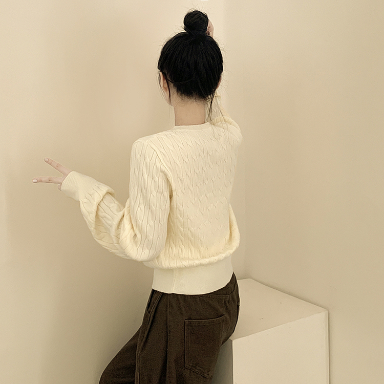 기본가디건 꽈배기 케이블 라운드 세미크롭 겨울 봄 간절기 니트가디건 아이보리
