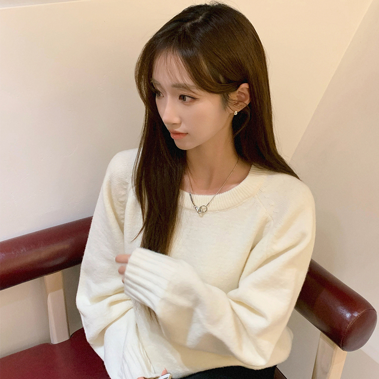 3가지 사이즈 지니 라운드 오버핏 울 겨울 긴팔 니트 화이트