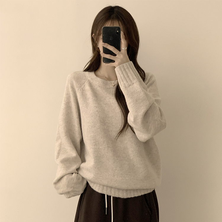 3가지 사이즈 지니 라운드 오버핏 울 겨울 긴팔 니트 베이지