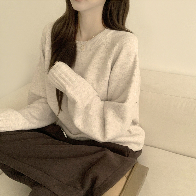 3가지 사이즈 지니 라운드 오버핏 울 겨울 긴팔 니트 베이지