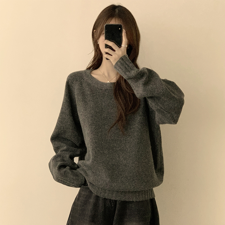 3가지 사이즈 지니 라운드 오버핏 울 겨울 긴팔 니트 차콜