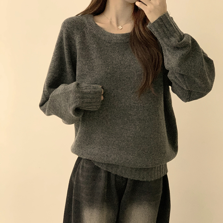 3가지 사이즈 지니 라운드 오버핏 울 겨울 긴팔 니트 차콜