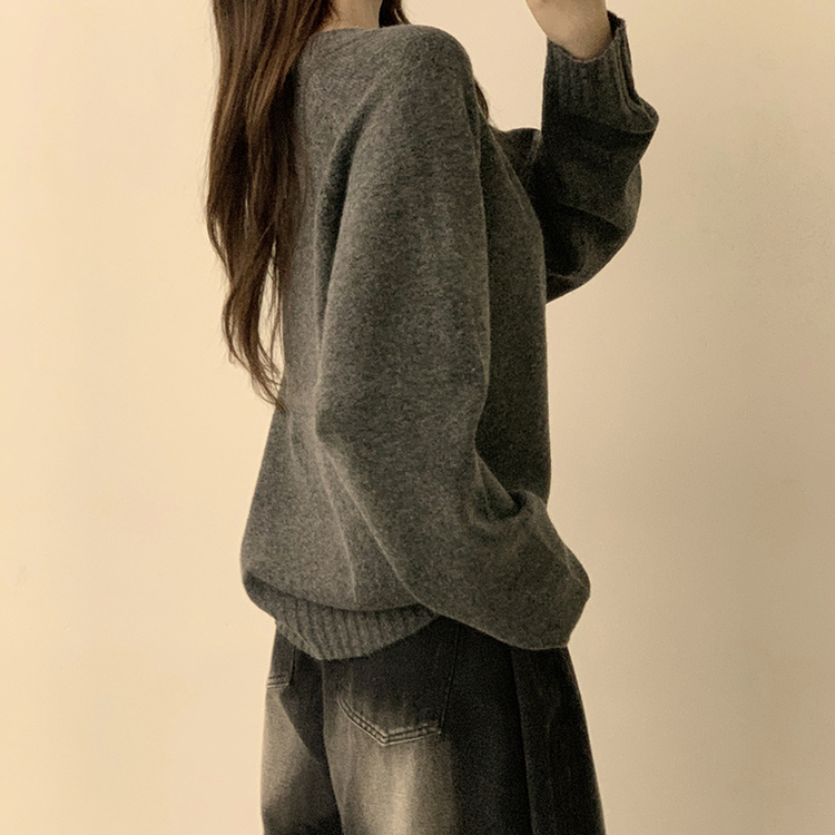 3가지 사이즈 지니 라운드 오버핏 울 겨울 긴팔 니트 차콜