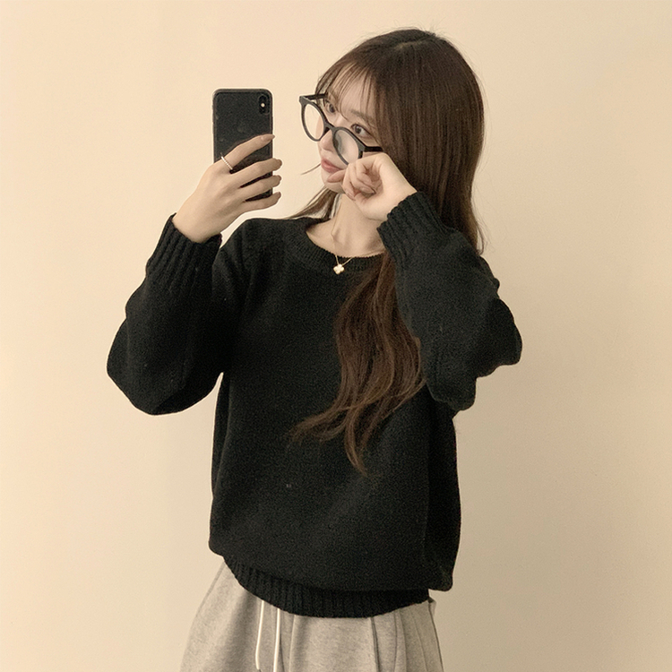 3가지 사이즈 지니 라운드 오버핏 울 겨울 긴팔 니트 블랙