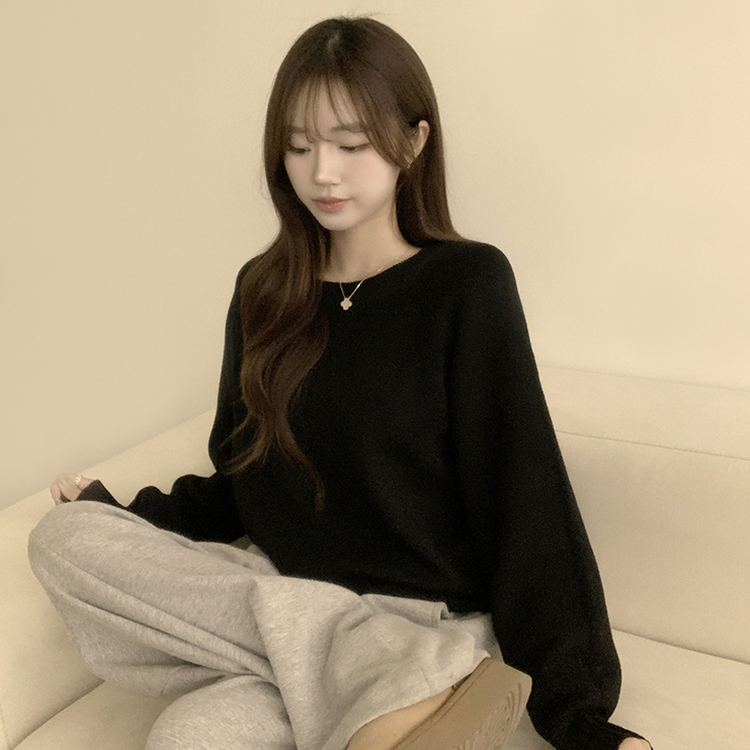 3가지 사이즈 지니 라운드 오버핏 울 겨울 긴팔 니트 블랙
