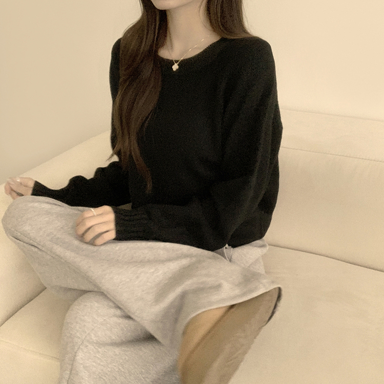 3가지 사이즈 지니 라운드 오버핏 울 겨울 긴팔 니트 블랙