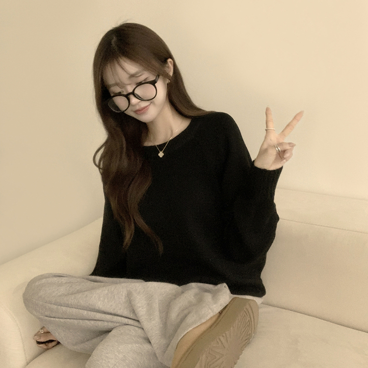 3가지 사이즈 지니 라운드 오버핏 울 겨울 긴팔 니트 블랙