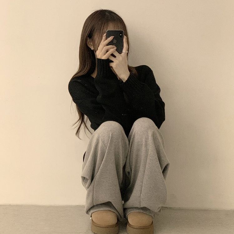 3가지 사이즈 지니 라운드 오버핏 울 겨울 긴팔 니트 차콜