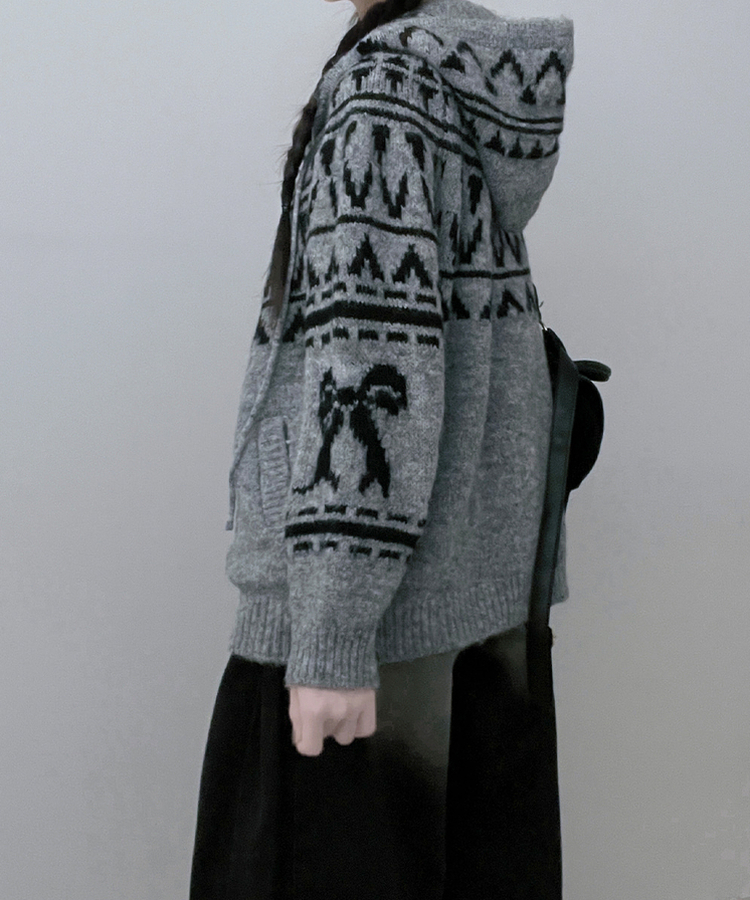 폴딩브이노르딕패턴투웨이박스핏울니트후드집업