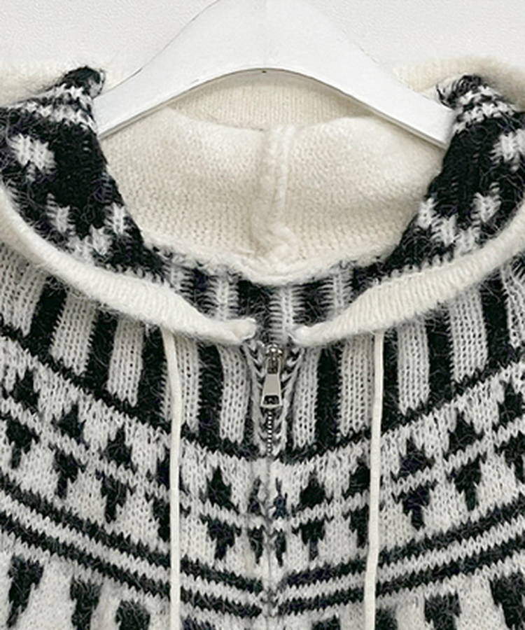 폴딩브이노르딕패턴투웨이박스핏울니트후드집업