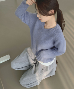 Vネックリブルーズデイリーニット(8color) SKY BLUE