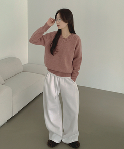 Vネックリブルーズデイリーニット(8color) PINK