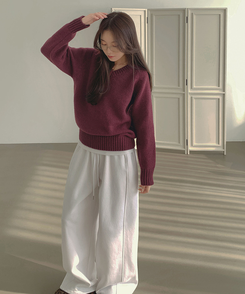 Vネックリブルーズデイリーニット(8color) WINE