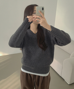 Vネックリブルーズデイリーニット(8color) CHARCOAL