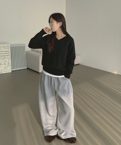 Vネックリブルーズデイリーニット(8color) BLACK