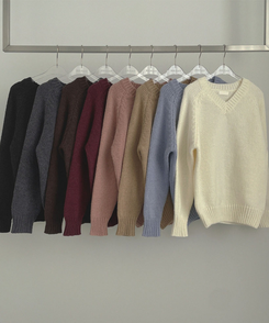 Vネックリブルーズデイリーニット(8color)