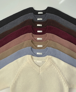 Vネックリブルーズデイリーニット(8color)