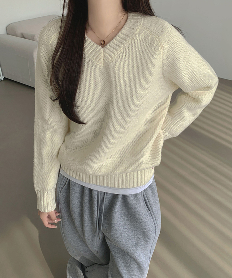 Vネックリブルーズデイリーニット(8color) IVORY