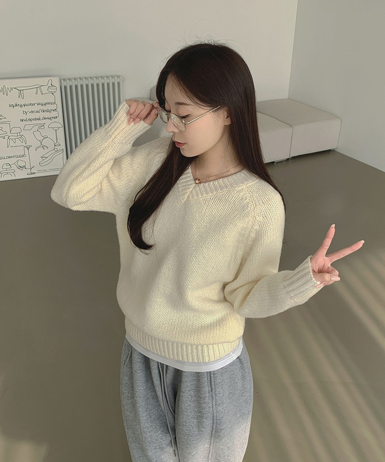 Vネックリブルーズデイリーニット(8color) IVORY