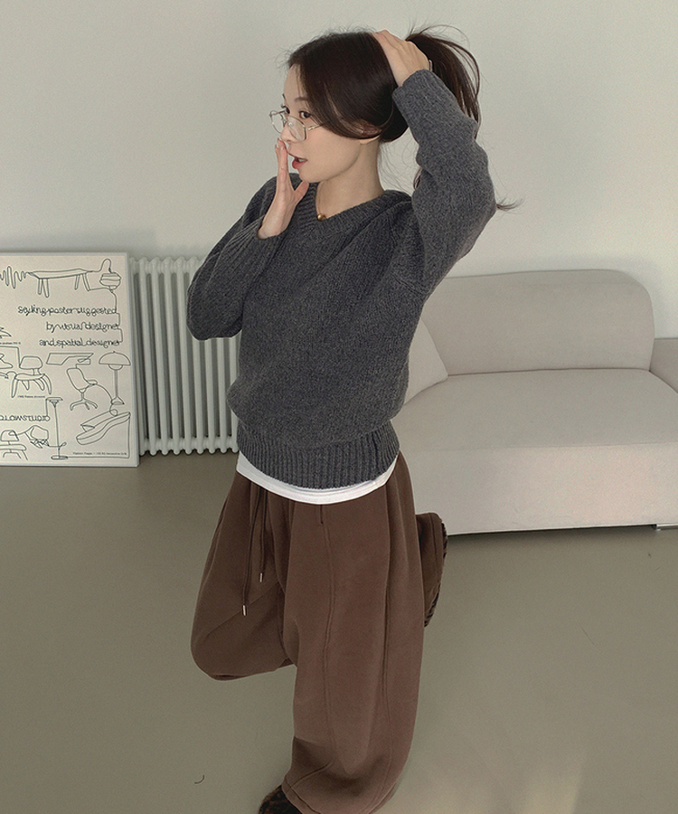 Vネックリブルーズデイリーニット(8color) CHARCOAL