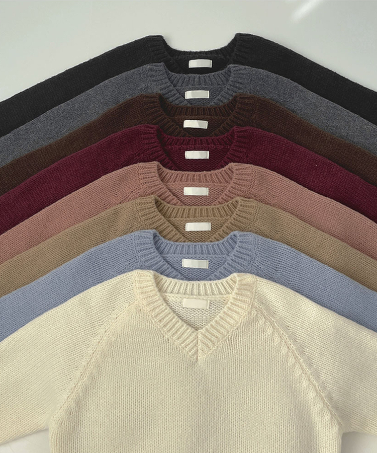 Vネックリブルーズデイリーニット(8color)