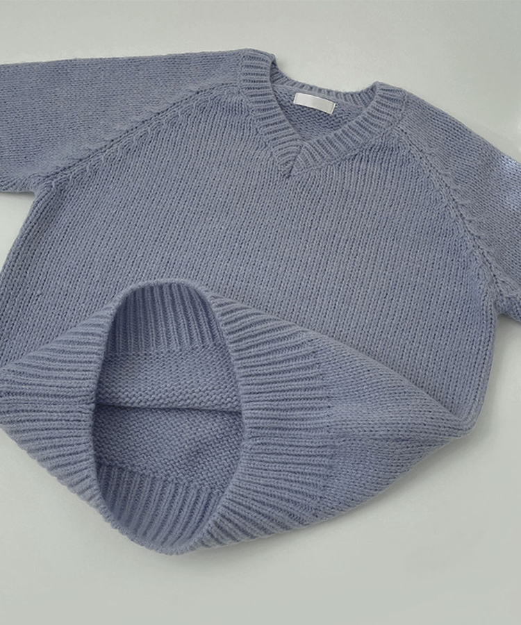 Vネックリブルーズデイリーニット(8color)
