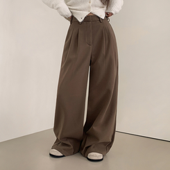 【丈別】【起毛】ツーピンタックボタンワイドスラックスパンツ BROWN