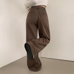 【丈別】【起毛】ツーピンタックボタンワイドスラックスパンツ BROWN