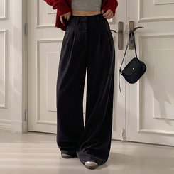 【丈別】【起毛】ツーピンタックボタンワイドスラックスパンツ CHARCOAL