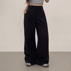 【丈別】【起毛】ツーピンタックボタンワイドスラックスパンツ CHARCOAL