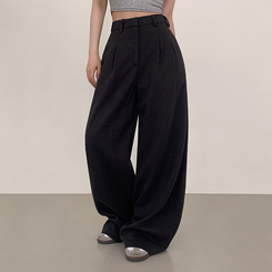 【丈別】【起毛】ツーピンタックボタンワイドスラックスパンツ CHARCOAL