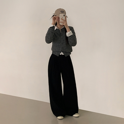 【丈別】【起毛】ツーピンタックボタンワイドスラックスパンツ BLACK