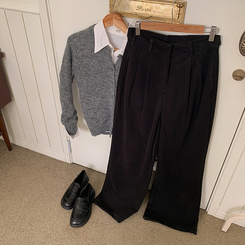 【丈別】【起毛】ツーピンタックボタンワイドスラックスパンツ