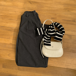 【丈別】【起毛】ツーピンタックボタンワイドスラックスパンツ