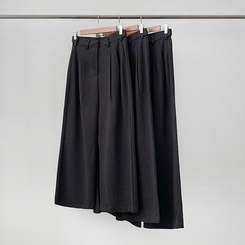 【丈別】【起毛】ツーピンタックボタンワイドスラックスパンツ