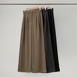 【丈別】【起毛】ツーピンタックボタンワイドスラックスパンツ