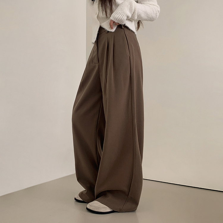 【丈別】【起毛】ツーピンタックボタンワイドスラックスパンツ BROWN