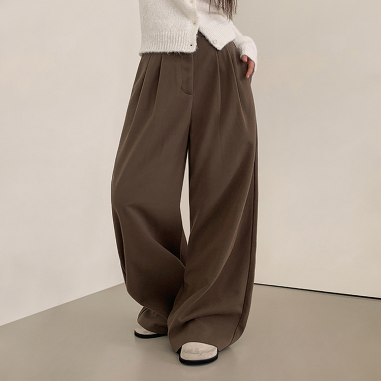 【丈別】【起毛】ツーピンタックボタンワイドスラックスパンツ BROWN