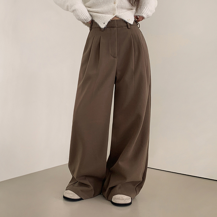 【丈別】【起毛】ツーピンタックボタンワイドスラックスパンツ BROWN